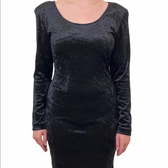 All That Jazz VTG Crushed Velvet Black Bodycon Sheath Dress Fits Like Small - Picture 2 of 8